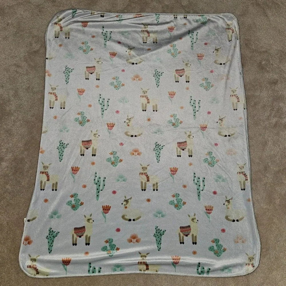 Cactus Llama Sun Plants Baby Blanket Lovey Fleece Sherpa 30x38 RN 119741